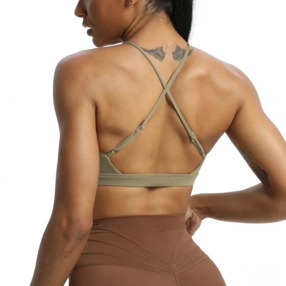 AOXJOX Crisscross Jamie Adjustable Bra Removable Cups Taupe NIP Size Large